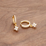 Luxury Stainless Steel Small Dangle Earrings Zirconia Flower Pendant