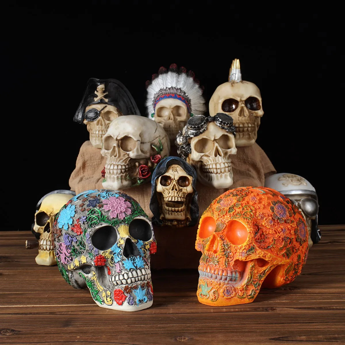 Creative Skull Sculpture Halloween Decoration Handmade Head Skeleton Statue Model