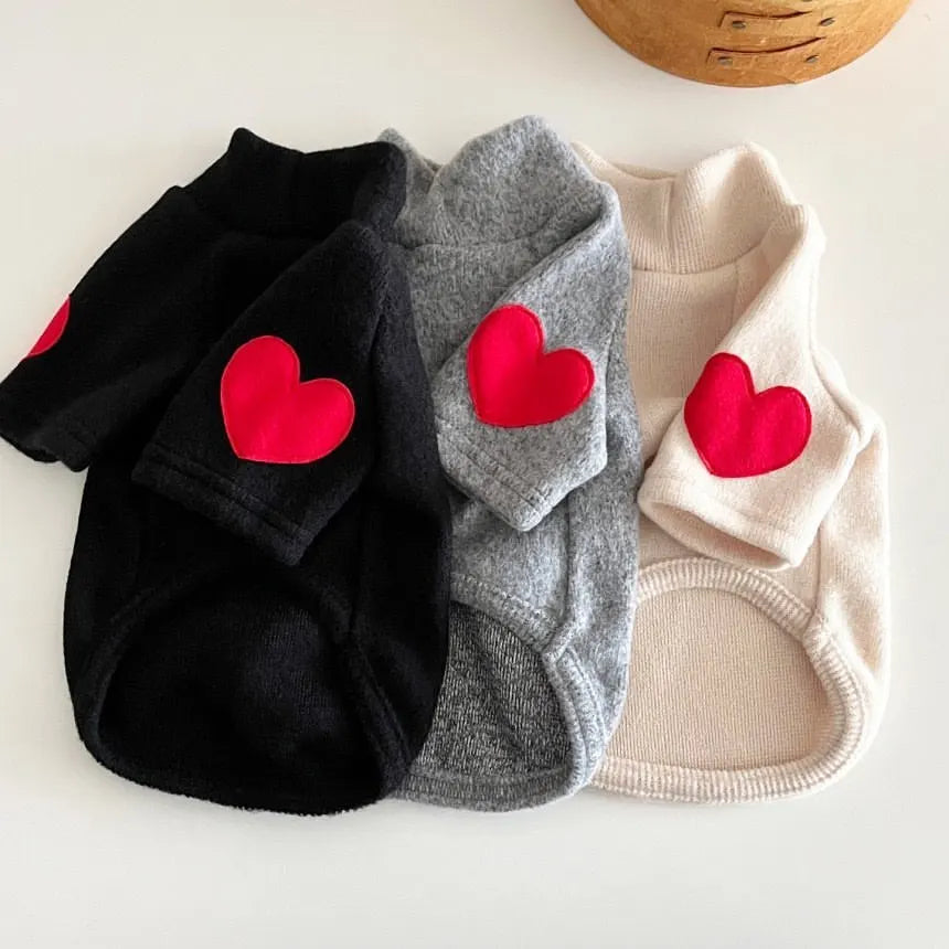 Love Heart Pet Hoodie Soft Warm Dog Cat Pullover Winter Clothing Gift