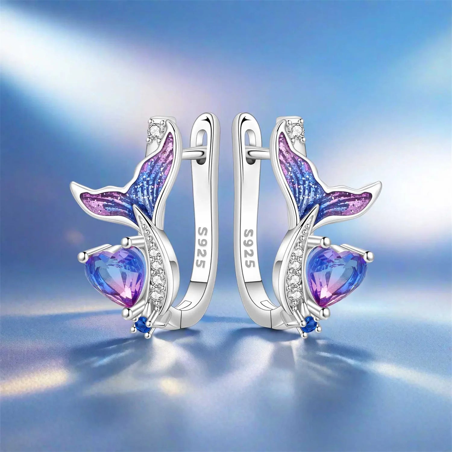 925 Sterling Silver Starry Love Tail Hoop Earrings Women's Jewellery Gift