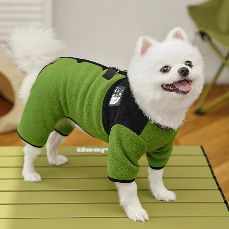 Winter Pet Clothes Leash Hook Fleece Dog Cat Pajamas Warm Cold Weather Walk