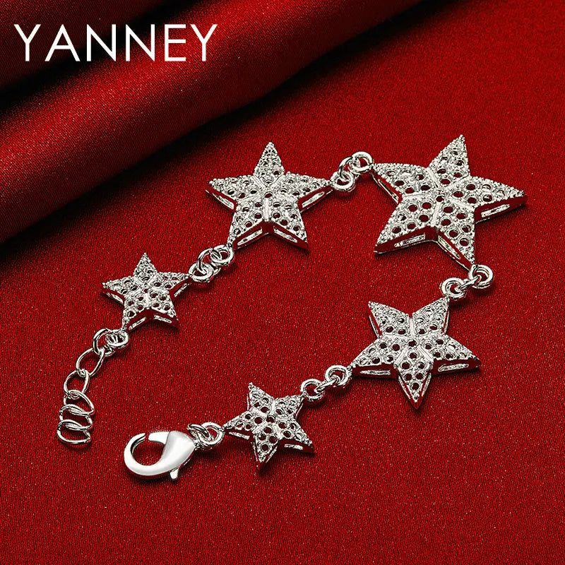 925 Sterling Silver 8-inch Star Bracelet Women Wedding Party Jewellery Gift
