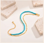 Turquoise Bracelet for Women, Double Chain Round Beaded Bracelet, Tarnish Free Gold Plated Jewelry Gift