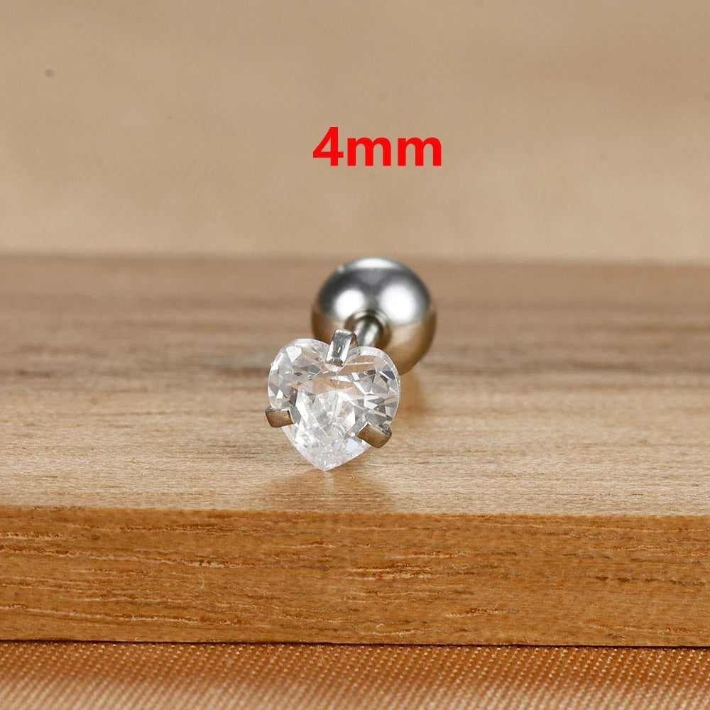 1PC Fashion Zircon Heart Helix Tragus Piercing Stud Earrings Steel