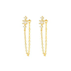 2PCS Gold Colour Long Chain Square Zircon Drop Earrings Rectangle