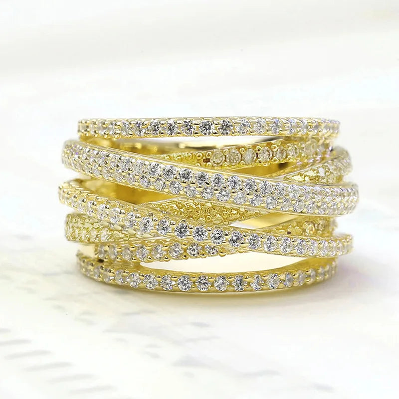 925 Sterling Silver Classic Vintage Line Wrap Zircon Ring Party Luxury Fashion Hot Sales