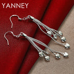 925 Sterling Silver 70mm Tassel Heart Earrings Women Fashion Girlfriend Gift