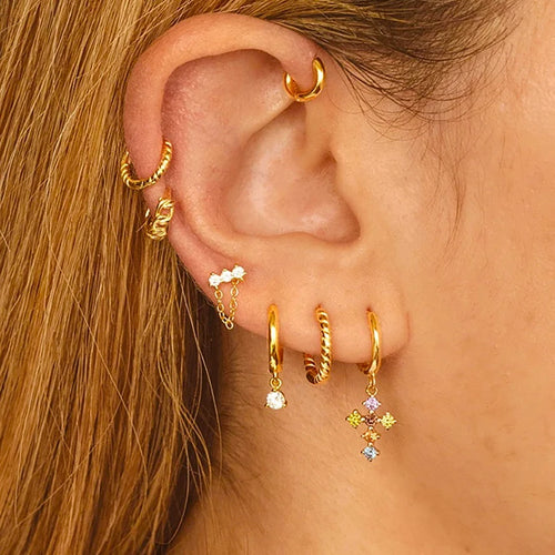 Fashion Zircon Link Chain Cross Hoop Earrings Stainless Steel