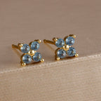 Exquisite Green Zircon Flower Hoop Earrings 18K Gold Plated Steel