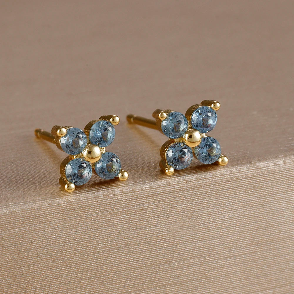 Exquisite Green Zircon Flower Hoop Earrings 18K Gold Plated Steel