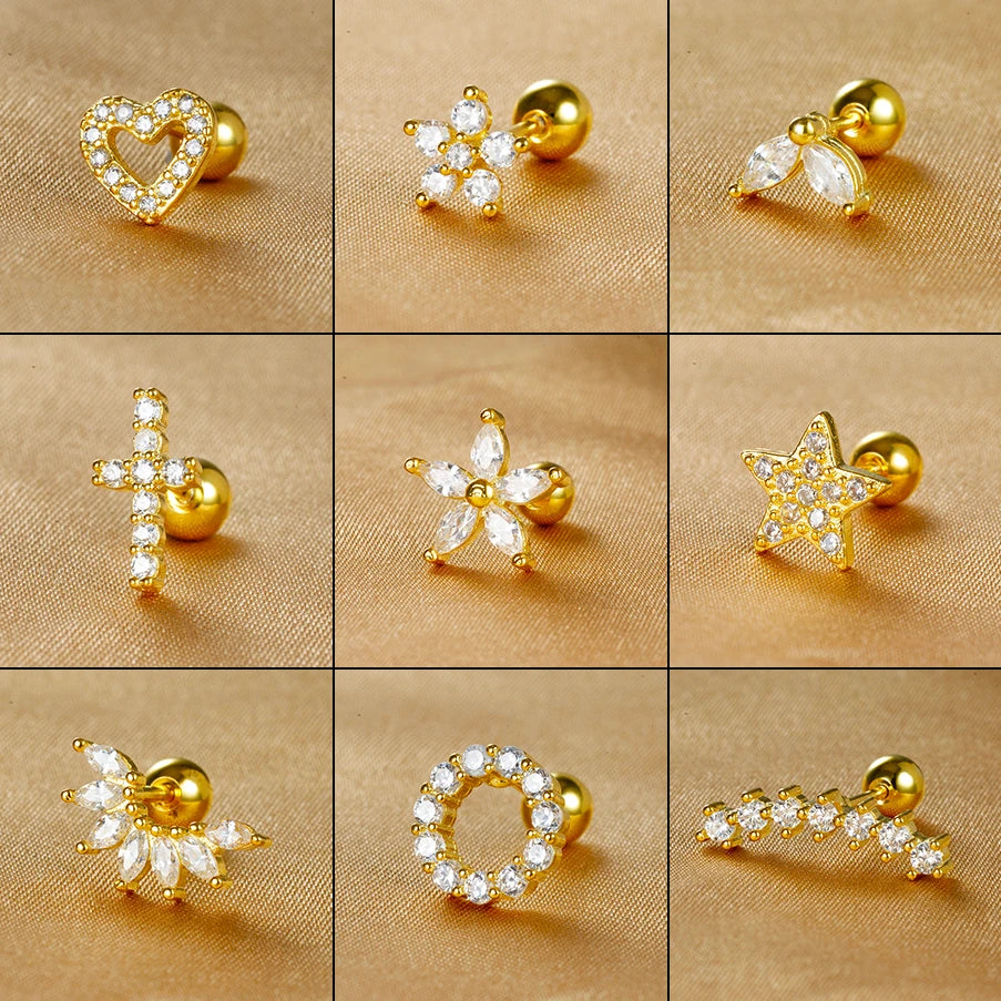 1pc Stainless Steel Moon Cross Stud Tiny Zirconia Rook Tragus Helix Piercing