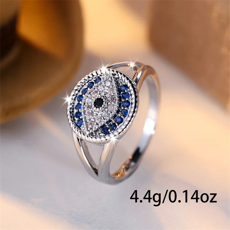 Two Tone Blue White Zircon Single Eye Rings For Women Silver Color Vintage Wedding Bands Promise Engagement Party Jewelry Gifts