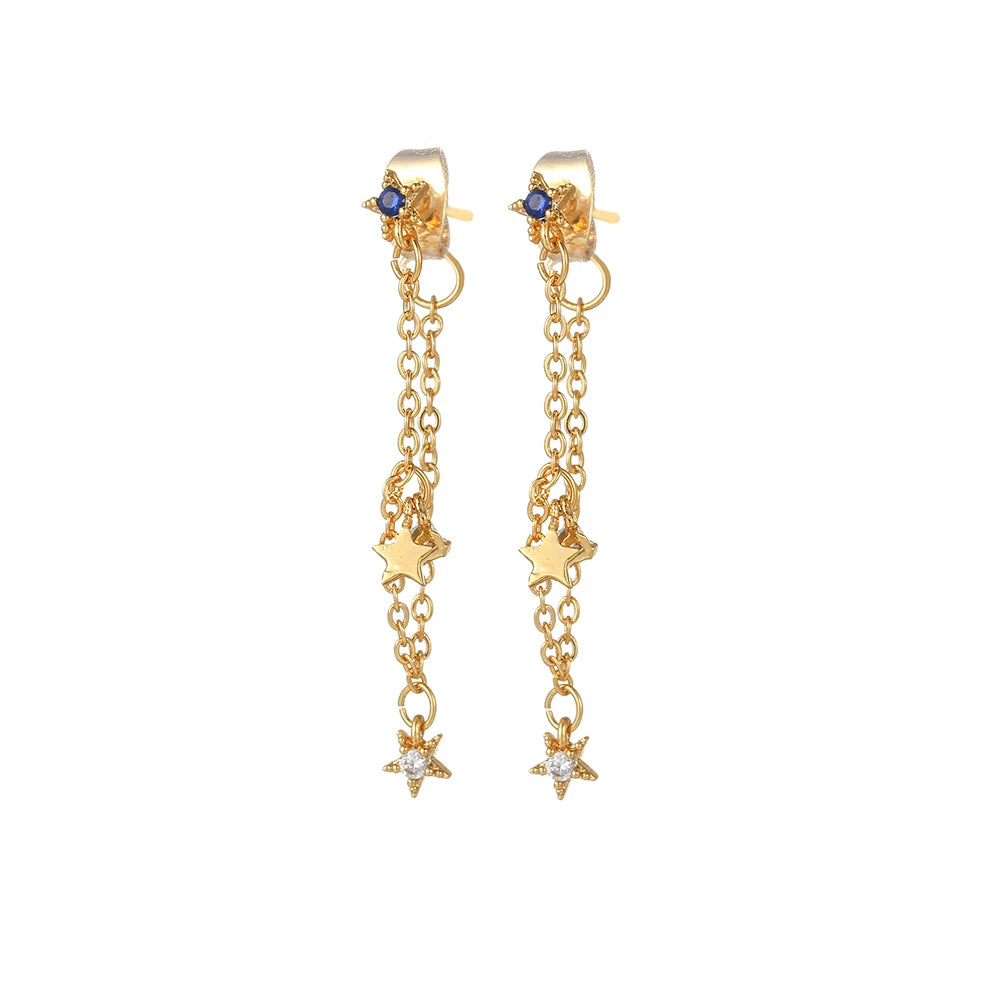 New Stainless Steel Zirconia Chain Hoop Earring Blue Star Moon Square