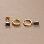 3PCS Cute Flower Stainless Steel Blue Zircons Small Hoop Earrings