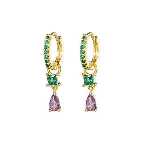 2PCS Trendy Stainless Steel Water Drop Hoop Earring 18K Gold Plated