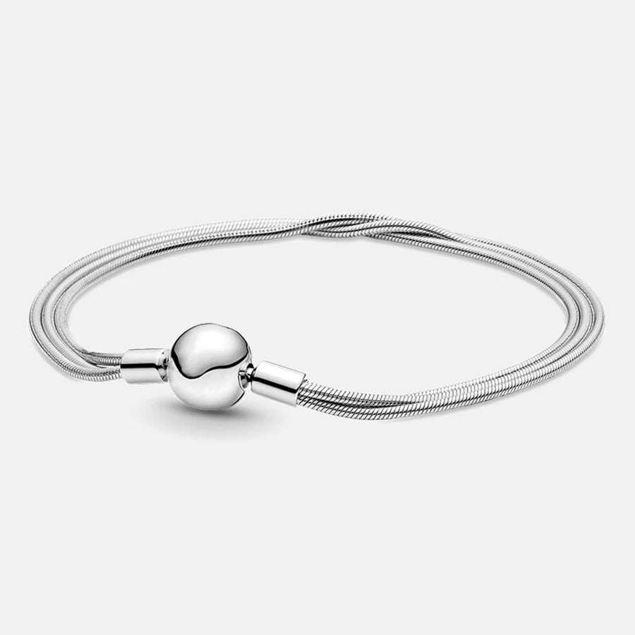 New 925 Silver Sparkling Heart to Heart Double Loop Leather Rope Weaving Bracelet Fashion DIY Charm Exquisite Jewelry Gift