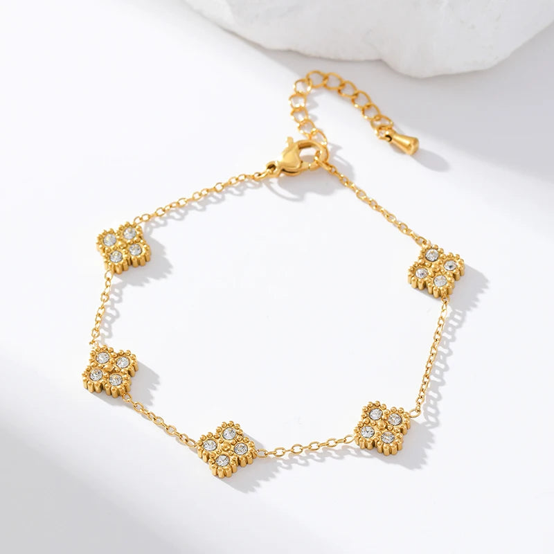Flower Clover Zircon Stainless Steel Bracelet 2025 Trendy Wrist Chain