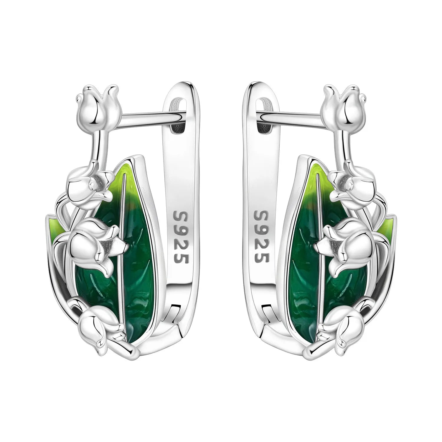 925 Sterling Silver Blue Leaf Plant Ear Studs Hoop Earrings Jewellery Gift