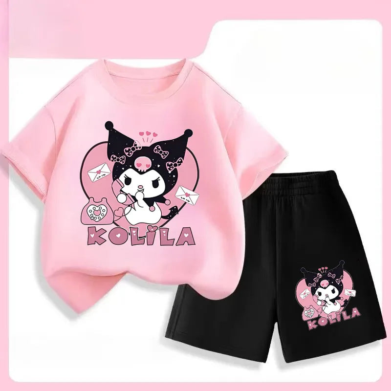 Sanrio Kuromi Girls Summer Breathable Outfits T-Shirt and Shorts Set