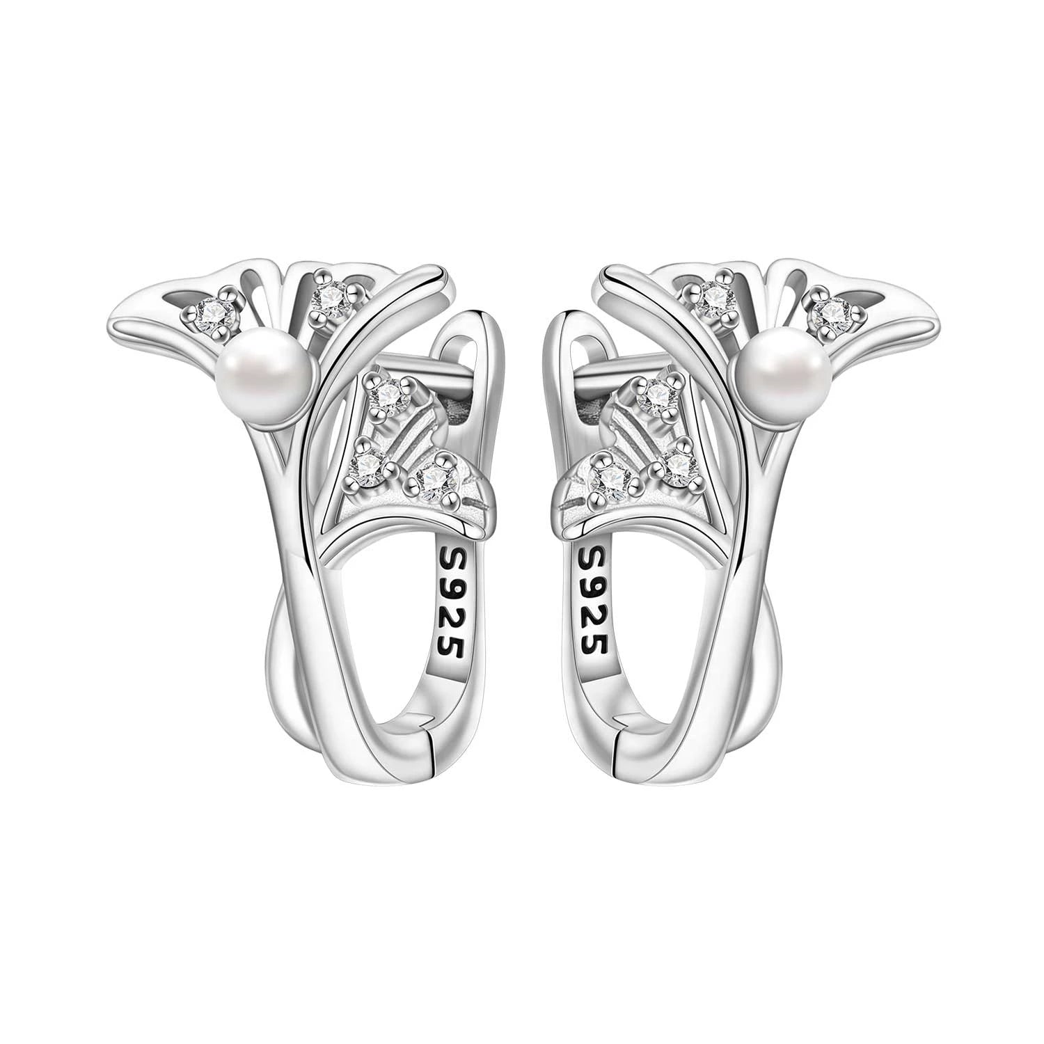 925 Sterling Silver Curled Grass Pattern Flower Hoop Earrings Women's Jewellery
