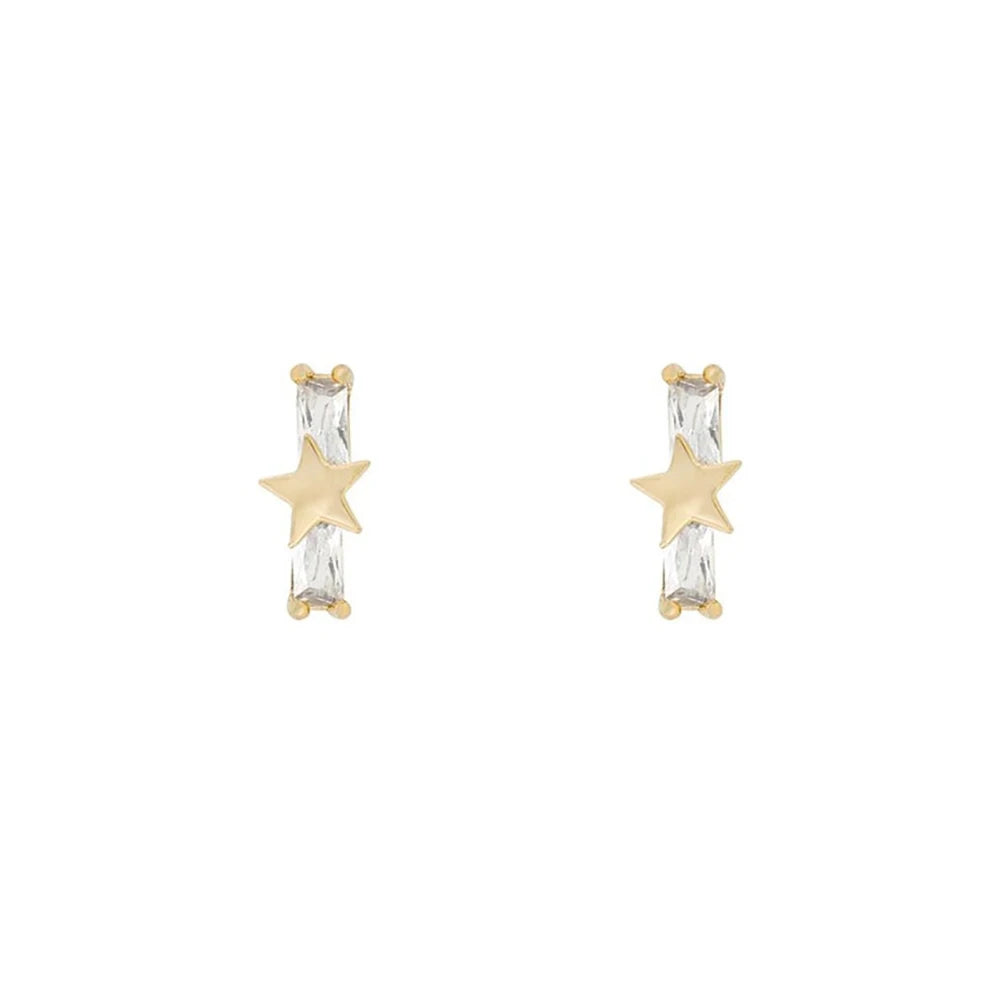 New Stainless Steel Cubic Zirconia Chain Hoop Earring Star Moon