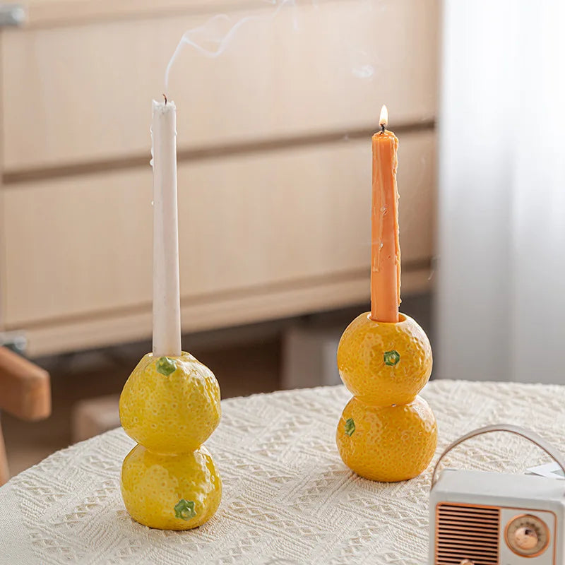 Ceramic Fruit Candle Holder Lemon Orange Figurines Strawberry Candlestick Tabletop Decor