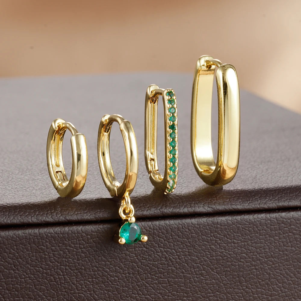 4PCS Luxury Gold Colour U-shaped Earrings Set 18K Gold Plated Huggie