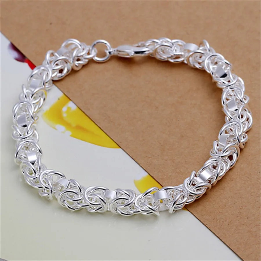Square Solid Chain Bracelet 925 Sterling Silver Men Women Party Fashion Gift