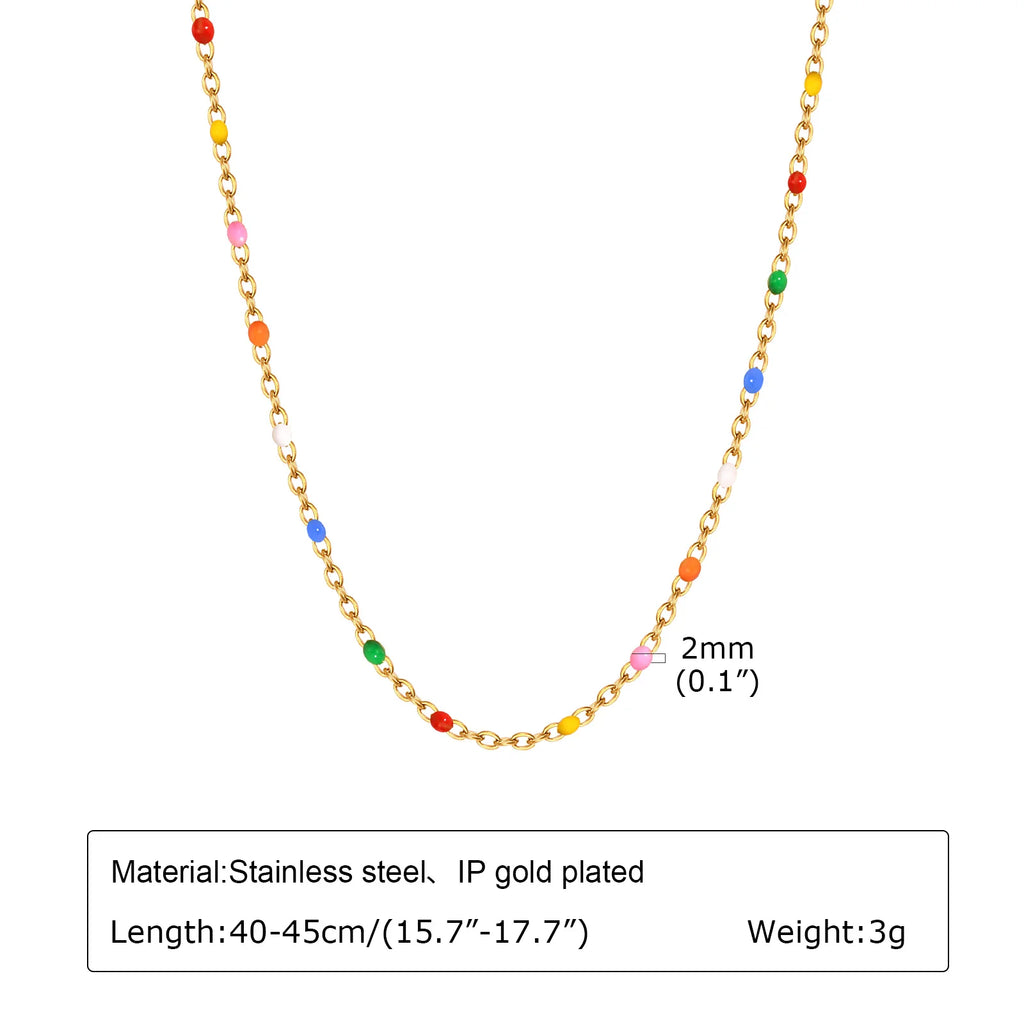 Stainless Steel Chain Bracelet for Women, Colorful Beads Summer 18k Gold Plated, Stainless Steel Waterproof Wrist Jewelry