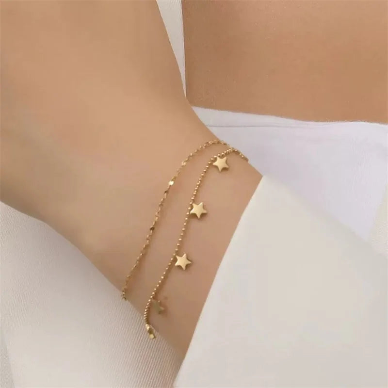 Flower Butterfly Heart Stainless Steel Charm Bracelet Gold Colour