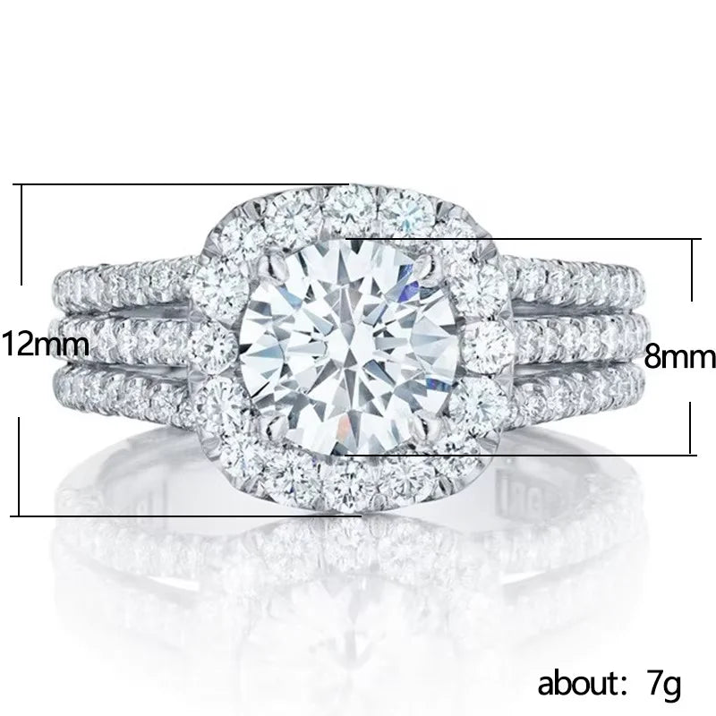 925 Sterling Silver Sparkling Full Zircon Square Geometry Ring Women's Gift Party Stylish Jewellery