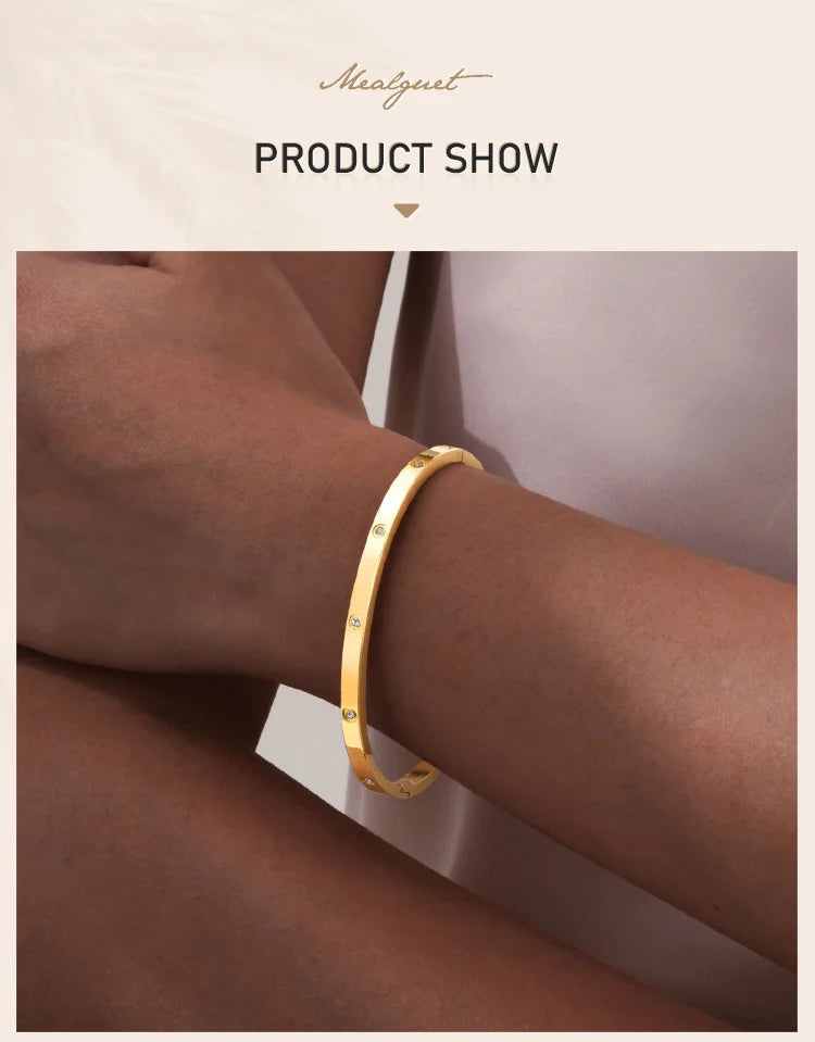 Cubic Zirconia Love Friendship Bracelets,6mm 4mm Women Bangles With CZ Stones, 18K Gold Plated Stainless Steel Jewelry