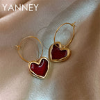925 Sterling Silver 18K Gold Red Heart Earrings Women Fashion Birthday Gift
