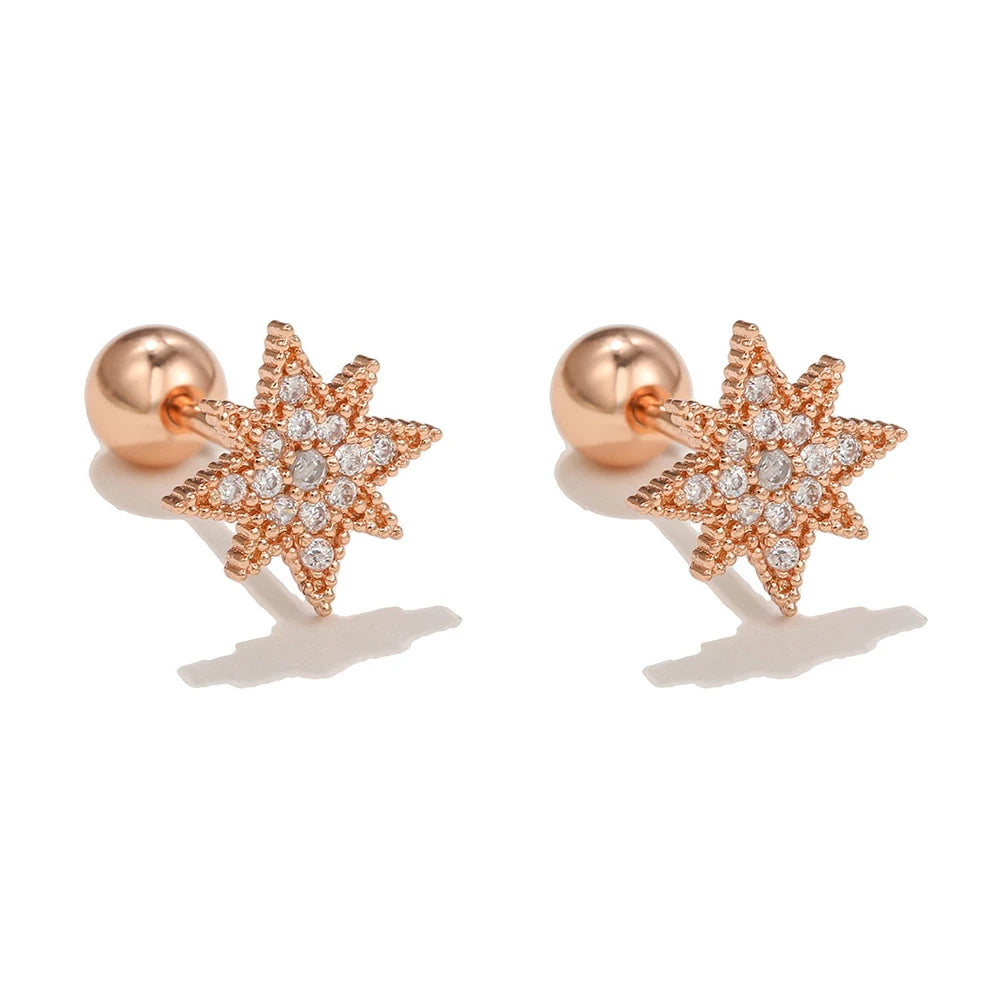 New Stainless Steel Cubic Zirconia Chain Hoop Earring Star Moon