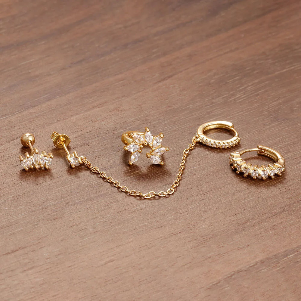 New Gold Lucky Crown Tassel Chain Stainless Steel Hoop Earrings