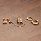 New Gold Lucky Crown Tassel Chain Stainless Steel Hoop Earrings