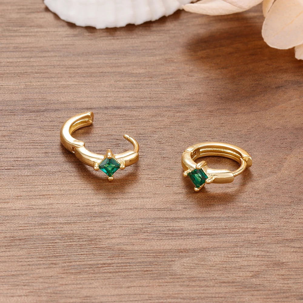 New Square Green Zircon Hoop Earrings High Quality Exquisite Gift