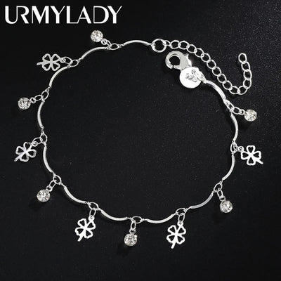 Lucky Clover Leaf Zircon Chain Bracelet 925 Sterling Silver Wedding Party