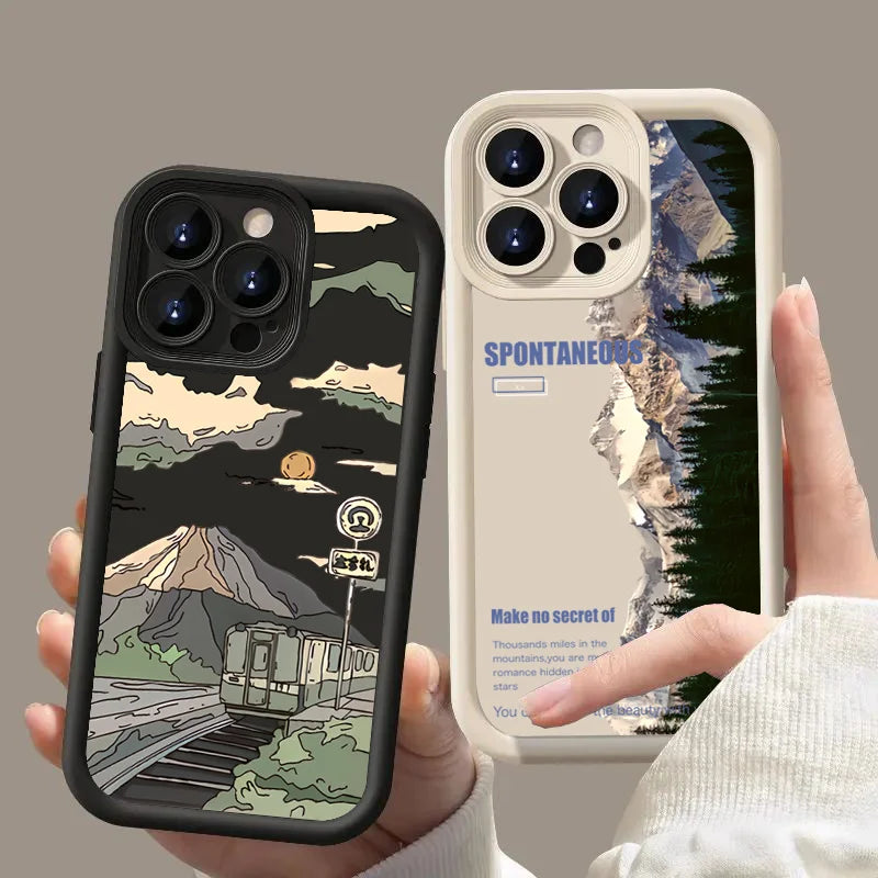 Landscape Mountain Train Case for iPhone 16 15 14 13 12 11 Pro Max XR 7 8