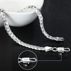 Square Solid Chain Bracelet 925 Sterling Silver Men Women Party Fashion Gift