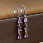 2PCS Luxury Stainless Steel Water Drop Pendant Earrings CZ Zircon