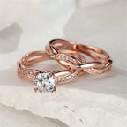 Female Round Zircon Bridal Sets Silver Gold Color White Crystal Stone Crossed Wedding Bands Promise Engagement Rings For Women