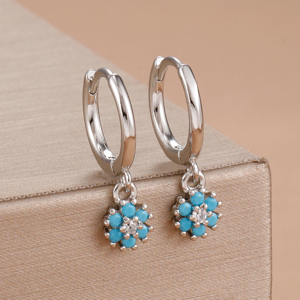 Exquisite Colourful Crystal Flower Hoop Earrings Stainless Steel