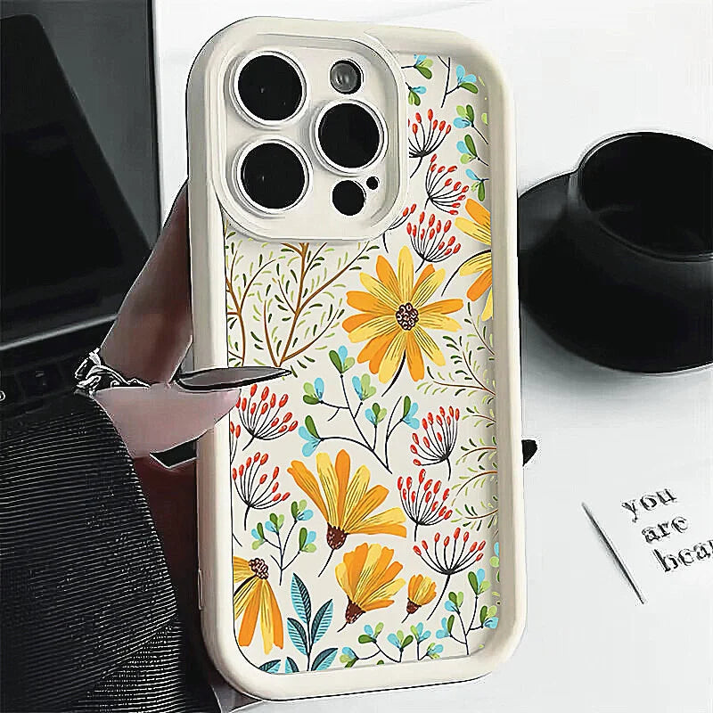 Summer Leaf Pattern Case for iPhone 16 15 14 13 12 11 Pro Max XR XS 7 8 SE
