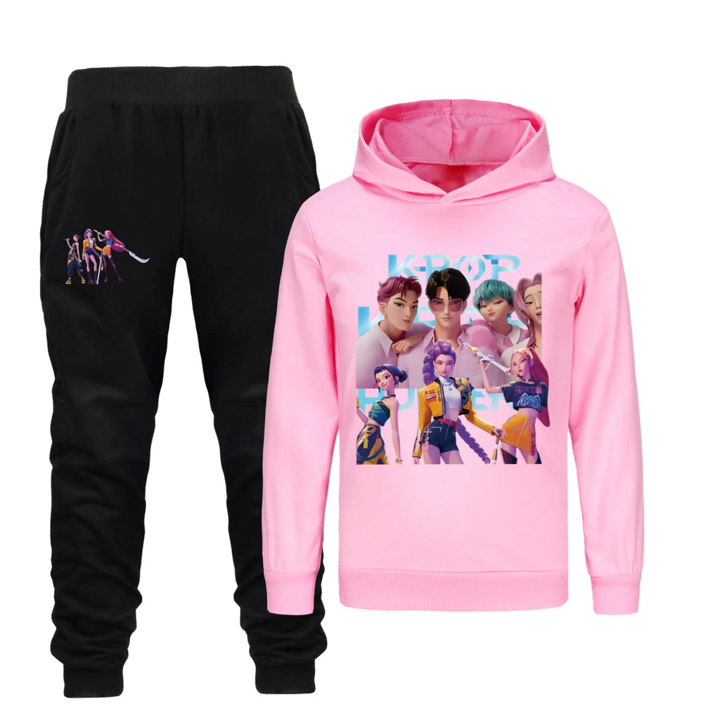 Kids Kpop Demon Hunters Hoodie and Pants 2pcs Set Boys Girls Tracksuit Outfit