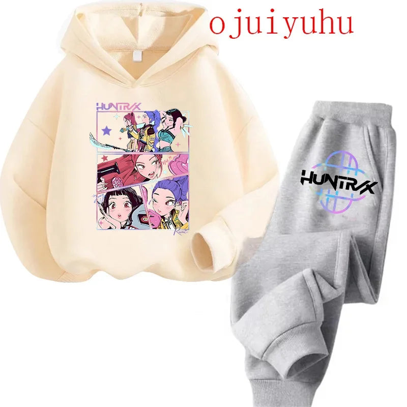 Kids Kpop Demon Hunters Kawaii Hoodie & Sweatpants Set Anime Cartoon Clothing