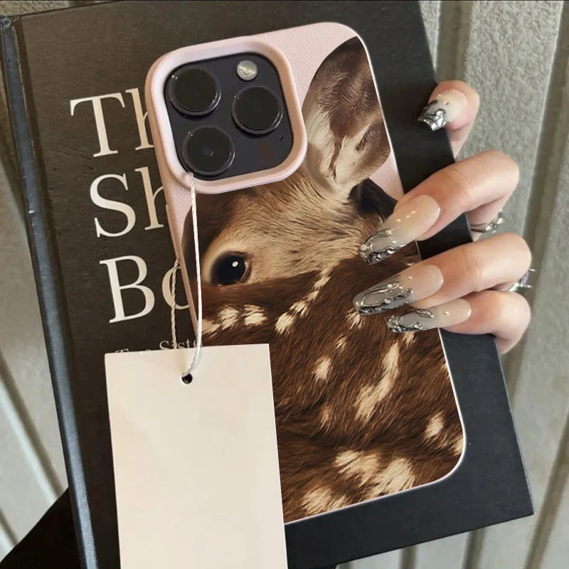 Cute Sika Deer Lychee Case for iPhone 17 16 15 14 13 12 Pro Max