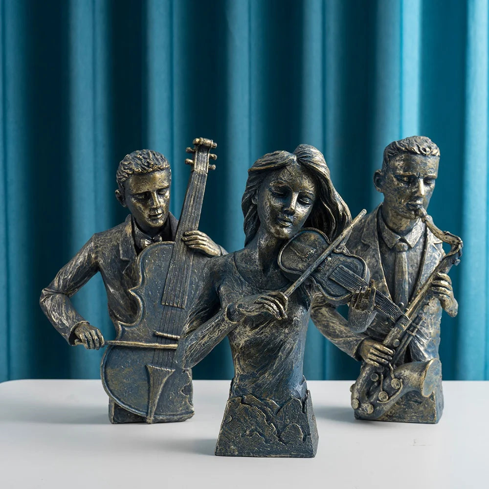 Retro Sculpture Sax Violin Cello Statue Figurines Vintage Home Living Room Bookshelf