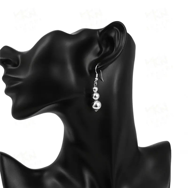 925 Sterling Silver 45mm Smooth Beads Earrings Women Fashion Wedding Gift