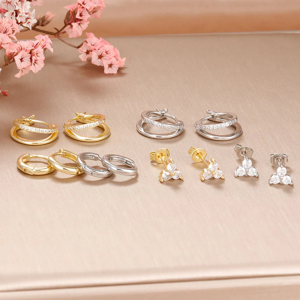 New Stainless Steel Double-layer Circle Huggies Gold Colour Zircon